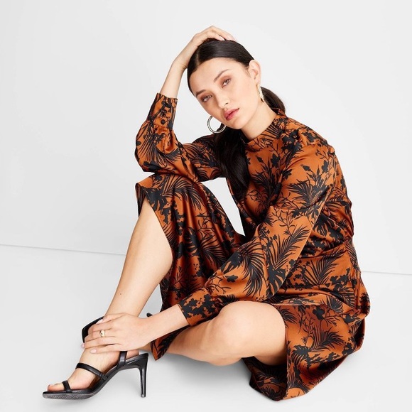 NWT Future Collective Long Sleeve Mock Neck Asymmetrical Dress Floral - Picture 3 of 6